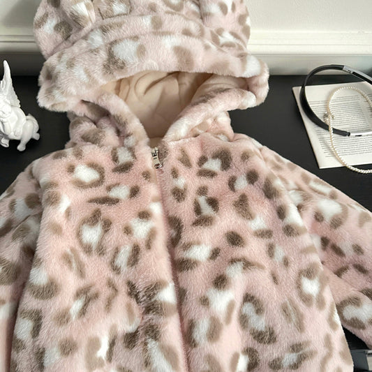 Abrigo de Terciopelo con Estampado de Leopardo para Niñas