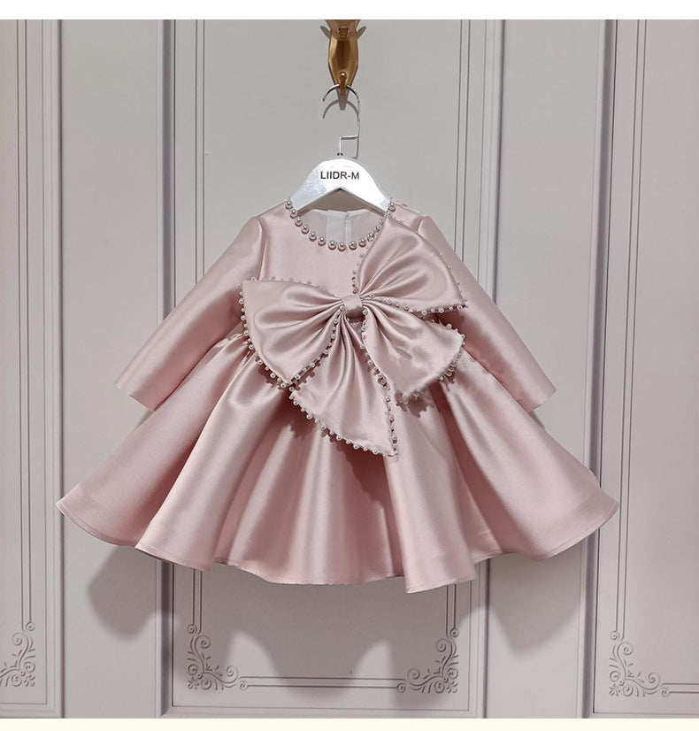 Vestido Infantil con Lazo y Perlas