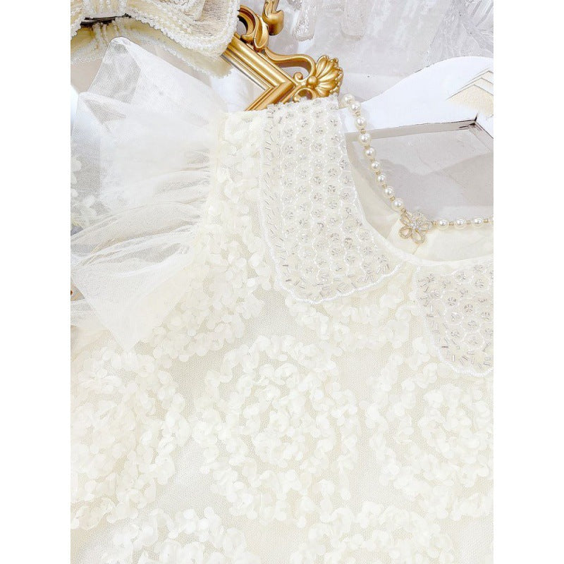 Vestido Infantil Con Cuello Brillante de Flores