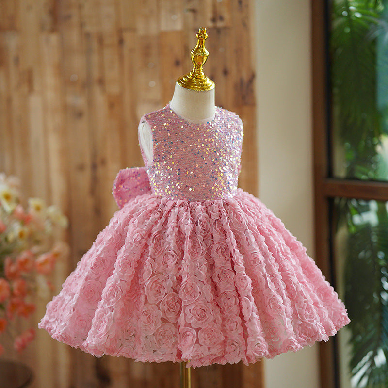 Vestido Infantil Rosa Floral Brillante