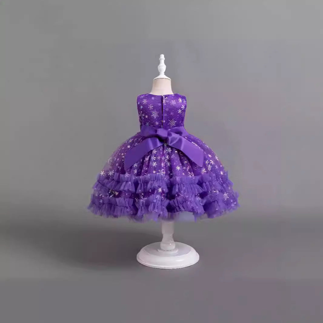 Vestido de fiesta de Navidad para niñas con lazo brillante