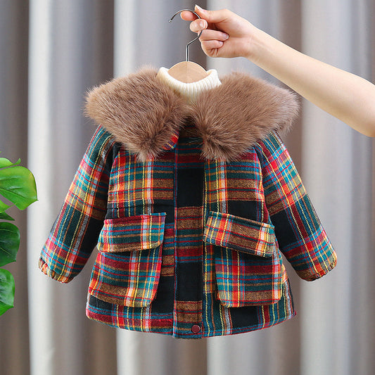Abrigo de Cuadros para Niños con Pelo y Osito de Peluche
