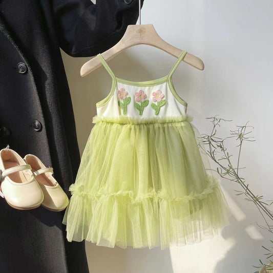 Vestido Infantil De Flores De Tul