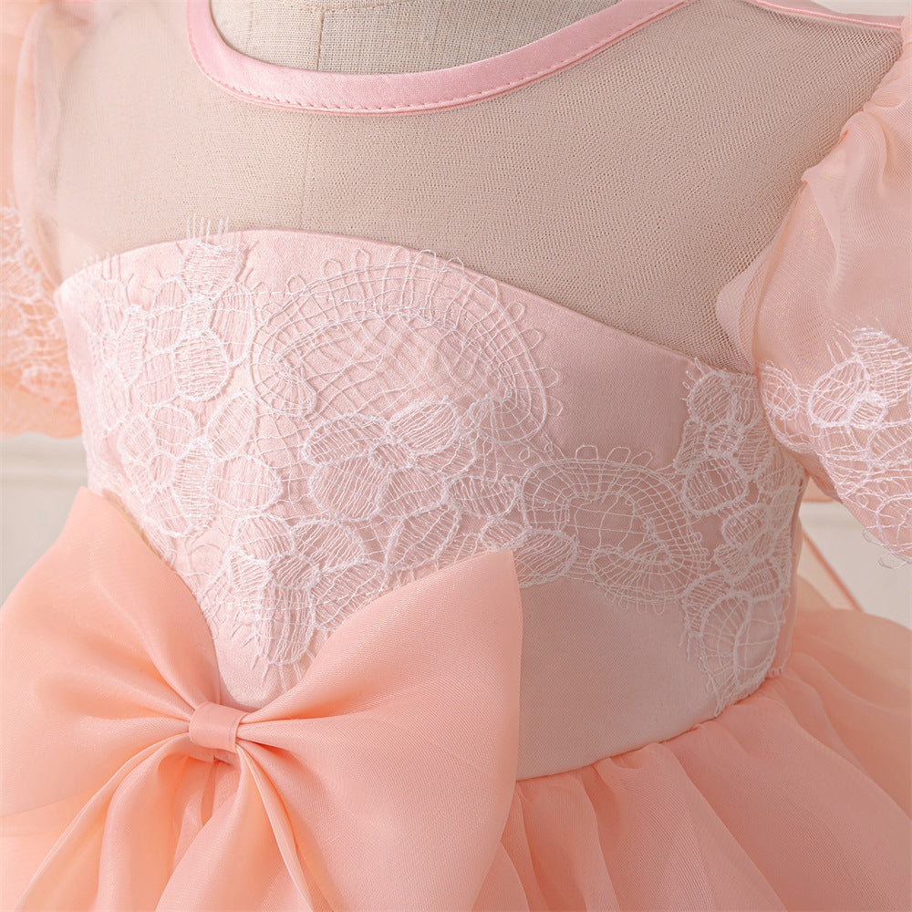 Vestido de Fiesta Infantil Lazo Rosa