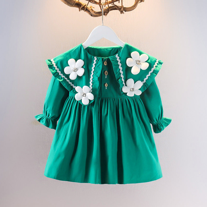 Vestido infantil con cuello de flores