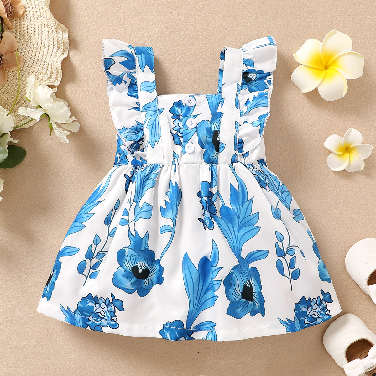 Vestido Infantil Floral Azul