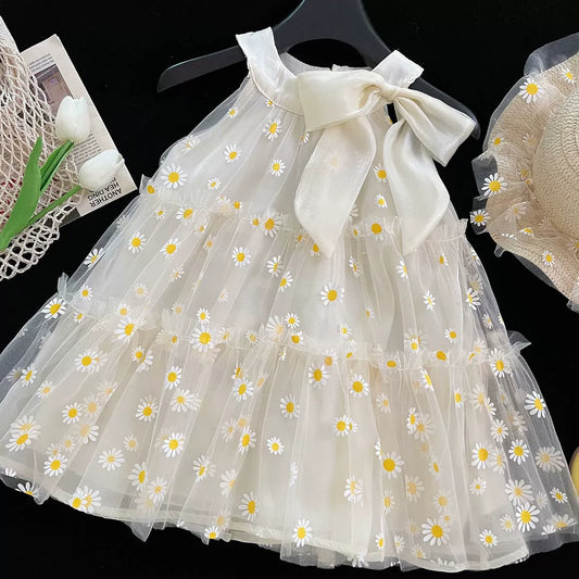Vestido Infantil De Tul Con Margaritas