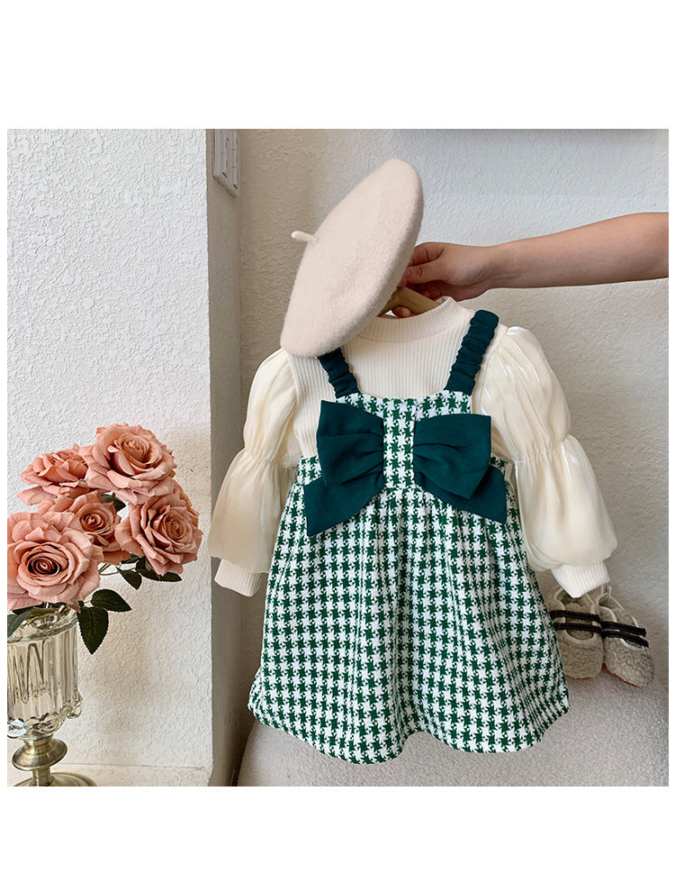 Vestido Infantil Con Lazo a Cuadros