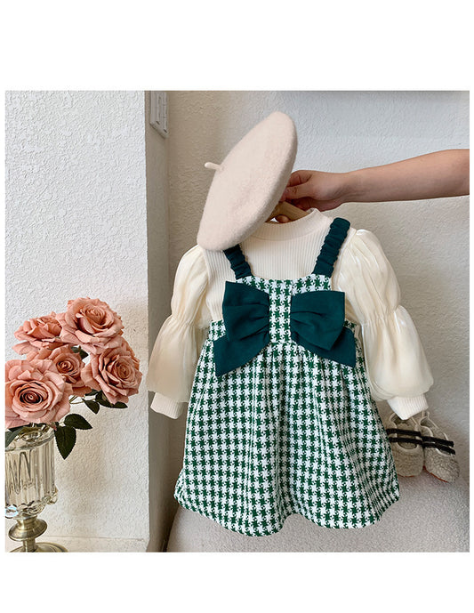 Vestido Infantil Con Lazo a Cuadros