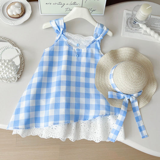 Vestido Infantil Cuadros Azul