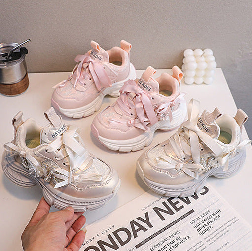 Zapatillas de Tenis para Niñas con Lazos y Destellos