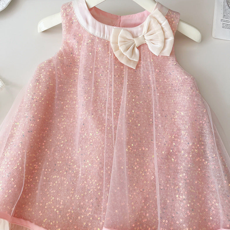 Vestido Infantil Con Lazo Brillante