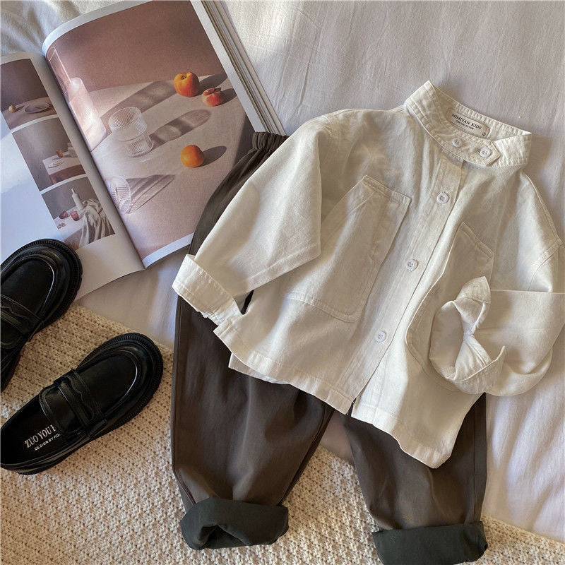 Camisa Infantil Moderna con Bolsillo y Botones