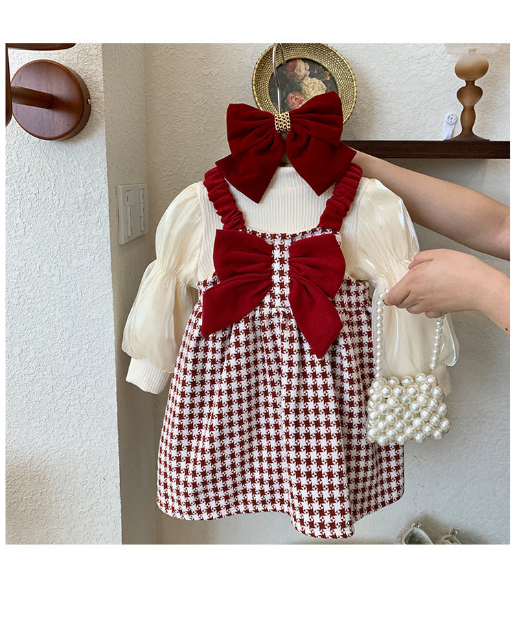 Vestido Infantil Con Lazo a Cuadros