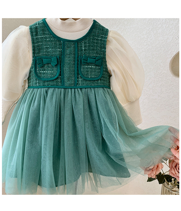 Vestido Infantil Invierno/Verano Bolsos Verdes