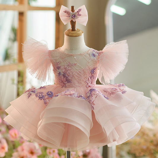 Vestido de Fiesta Infantil Flores Rosa