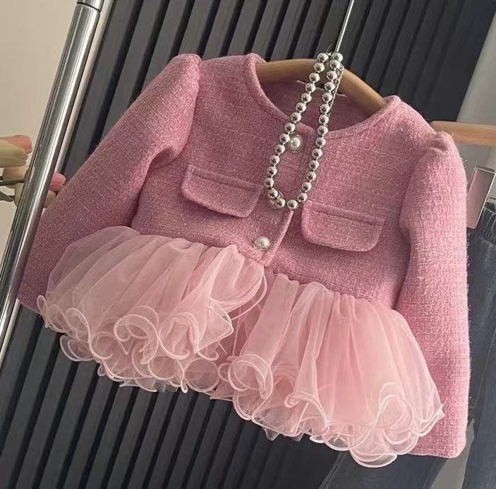 Conjunto Infantil Abrigo Tweed, Tul + Jeans
