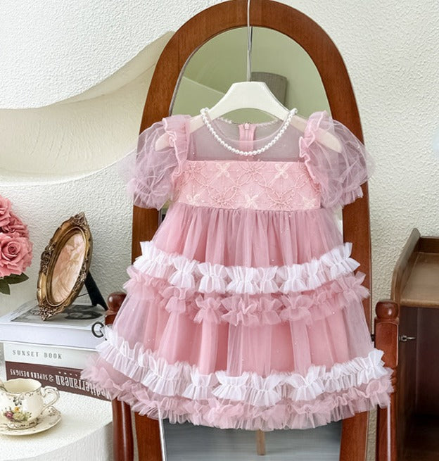 Vestido Infantil Tul Perlas y Lazo