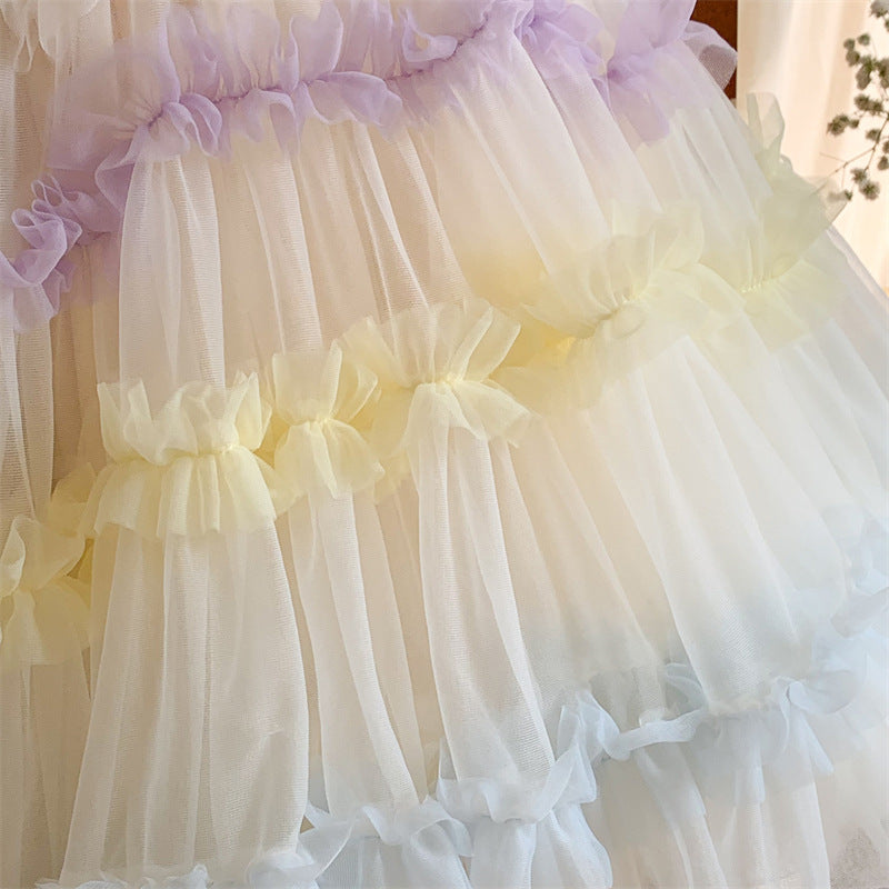 Vestido Infantil de Tul con Capas de Colores