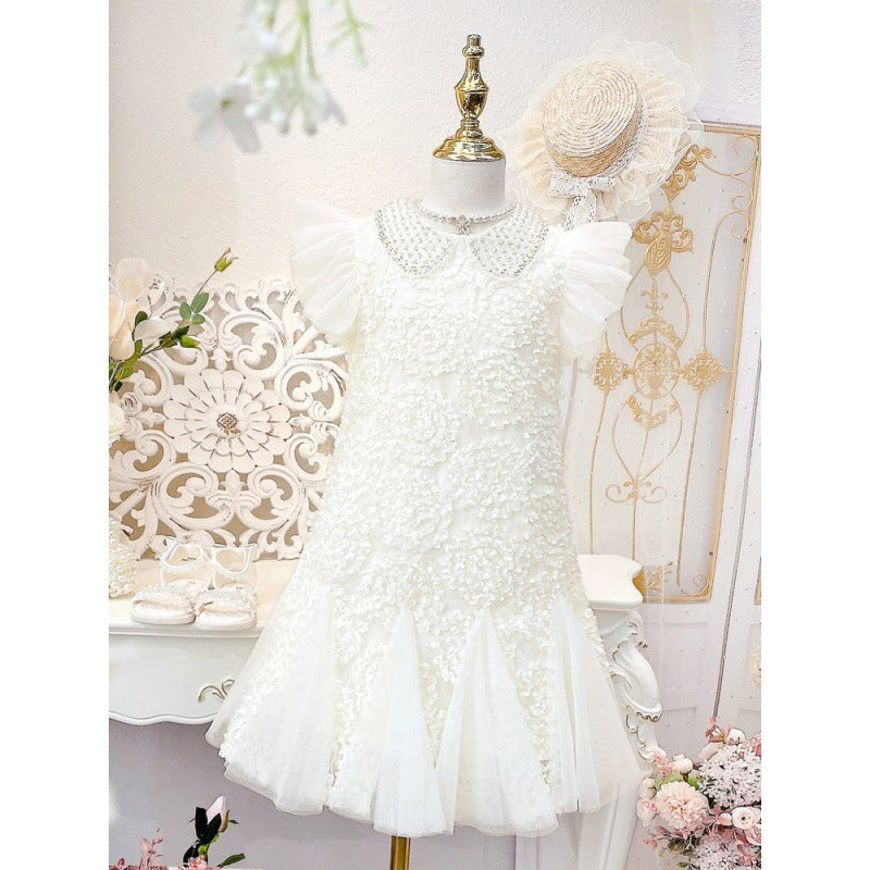 Vestido Infantil Con Cuello Brillante de Flores