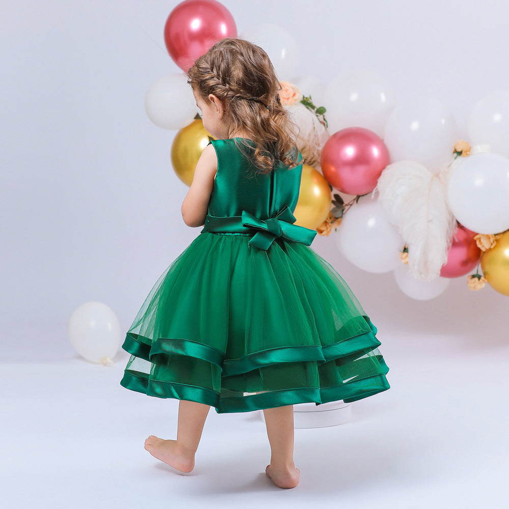 Vestido de Fiesta Infantil Tul Lazo y Perlas