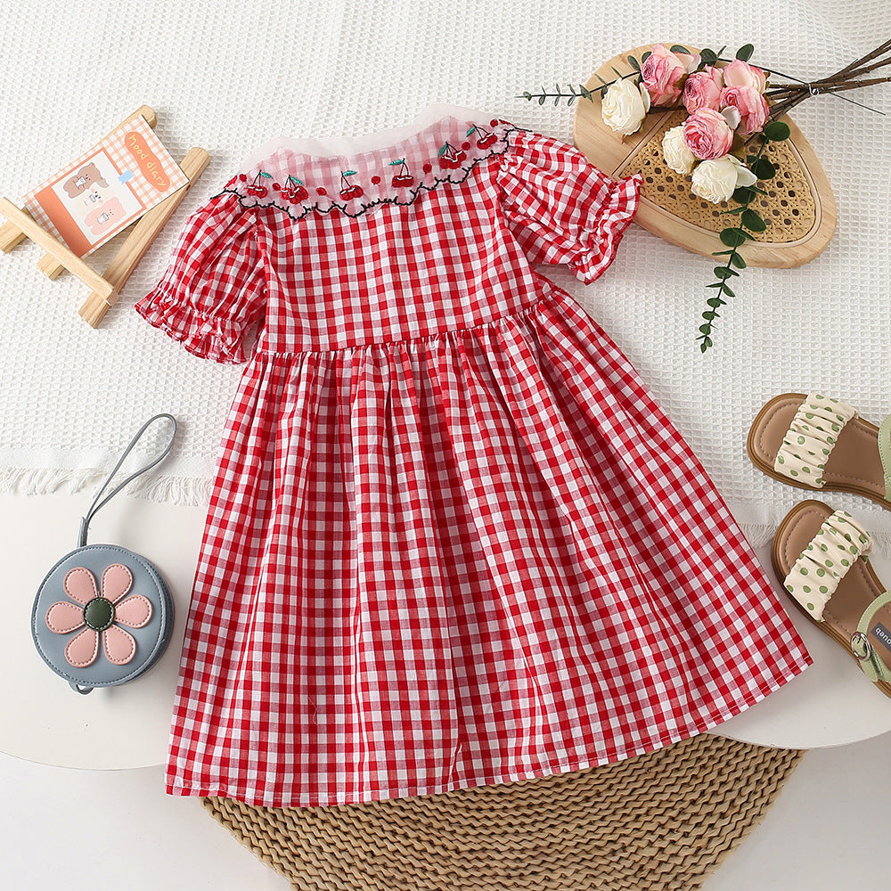 Vestido Infantil Cuadros Cerezas