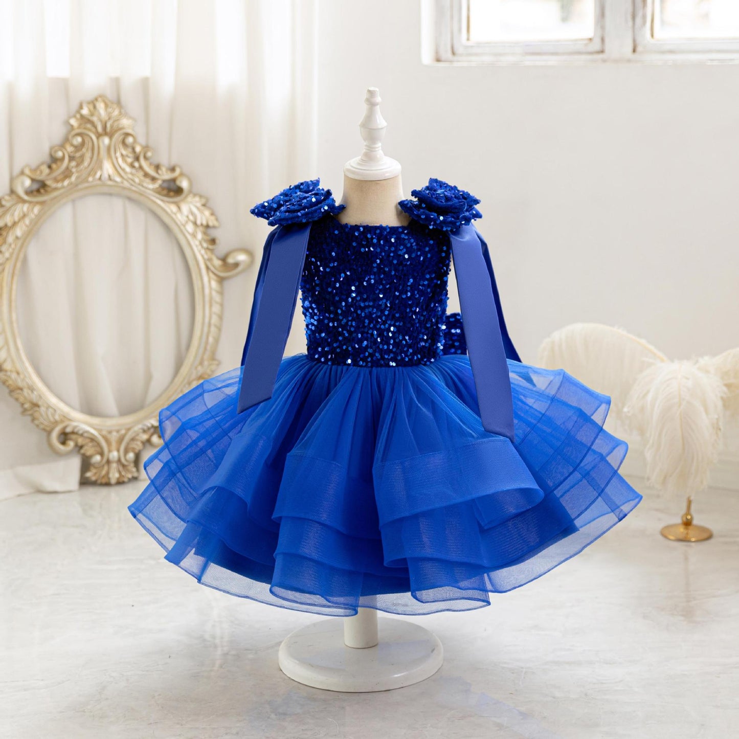 Vestido de Fiesta Infantil Brillante con Lazo