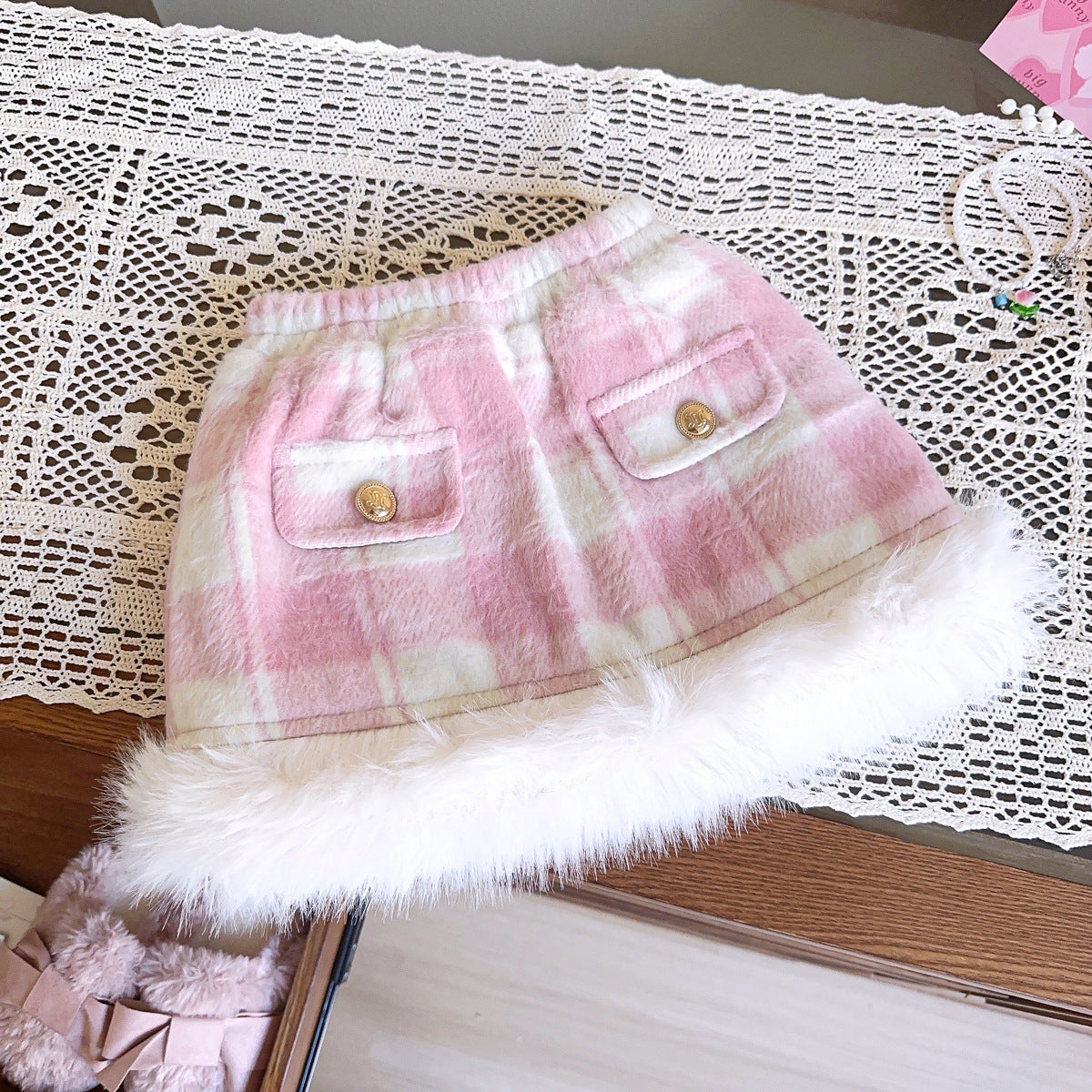 Conjunto Infantil Peludo de Color Rosa Invernal