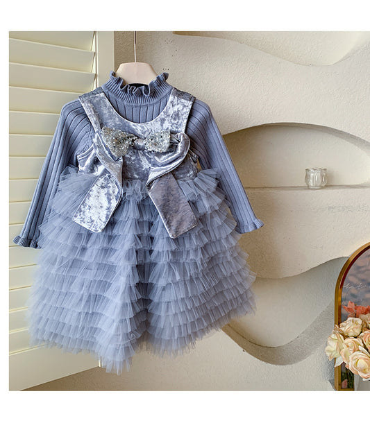 Vestido Infantil Con Encaje Brillante y Tul