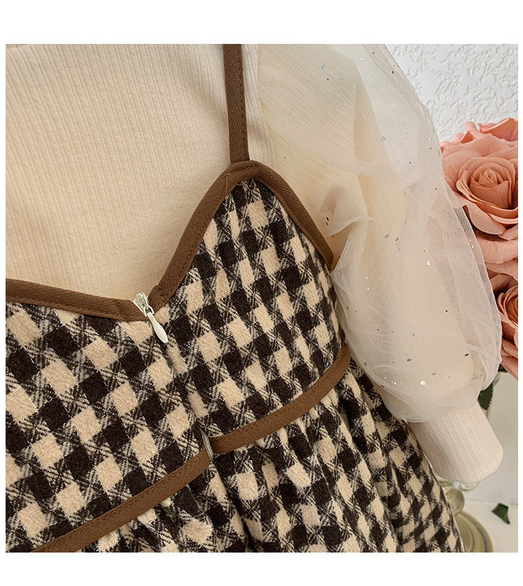 Conjunto Infantil Vestido Cuadros + Manga Larga