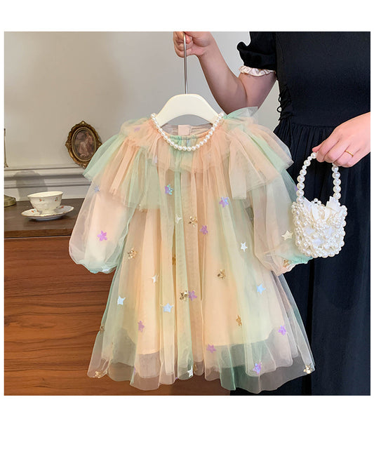 Vestido Infantil Tul Glitter Estrellas