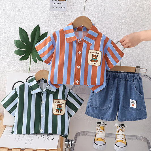 Conjunto Infantil de Rayas de Verano Para Hombre