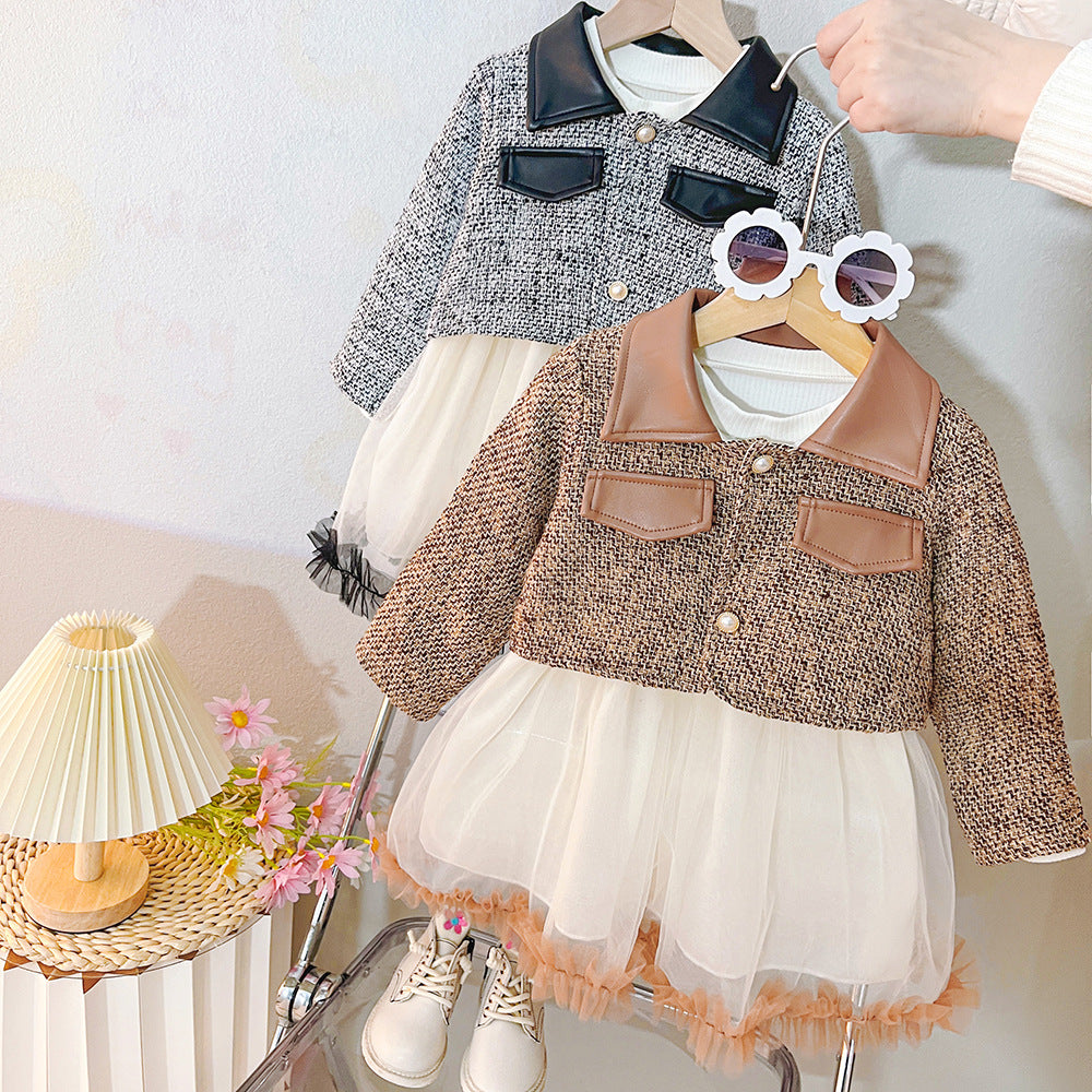 Vestido infantil de tweed y polipiel