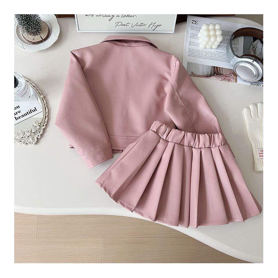 Conjunto Infantil de Mujer Chaqueta y Falda Plisada