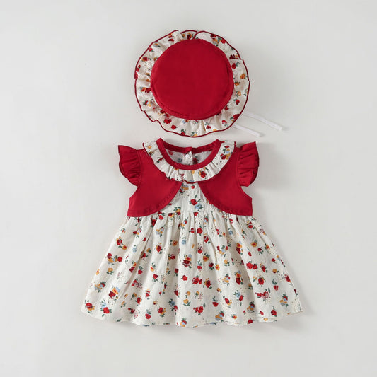 Vestido Infantil de Verano con Flores + Gorro