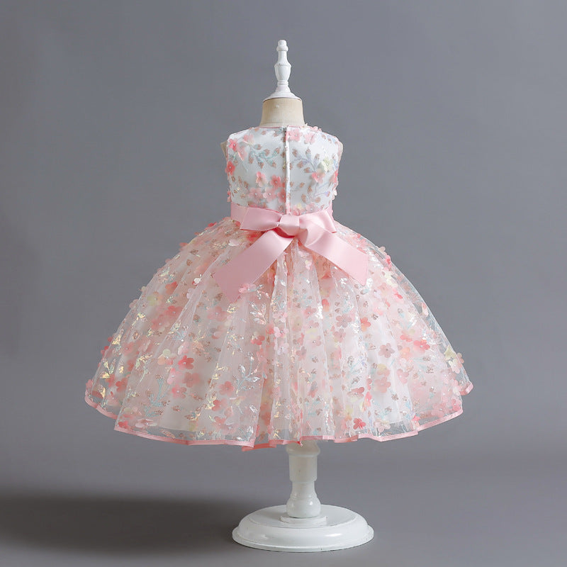Vestido Infantil con Flores y Lazo