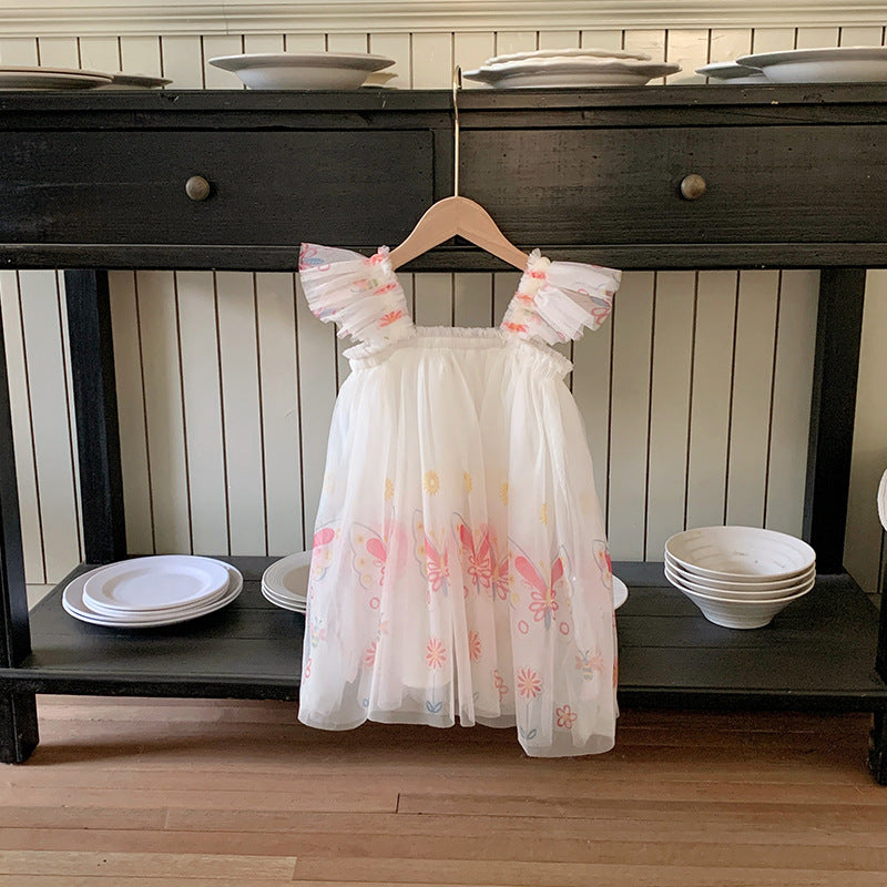 Vestido infantil de tul con pequeñas flores