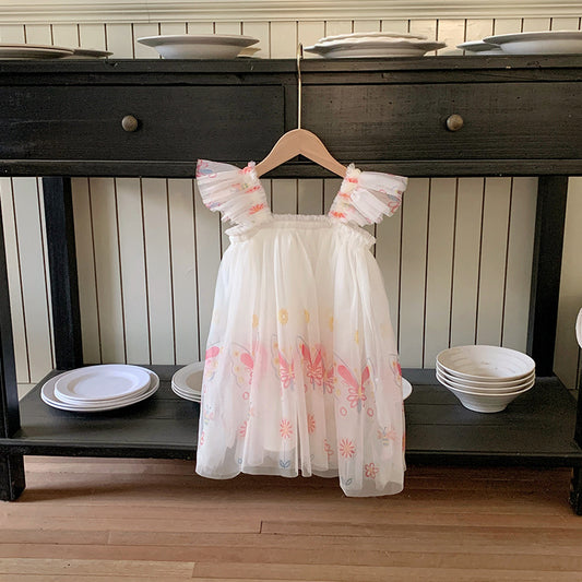 Vestido infantil de tul con pequeñas flores