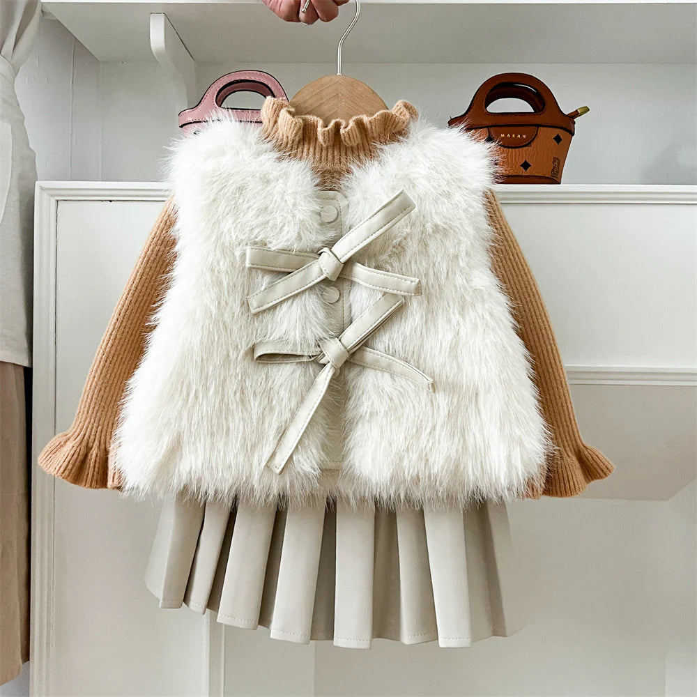 Conjunto Infantil de Invierno con Lazo Peludo