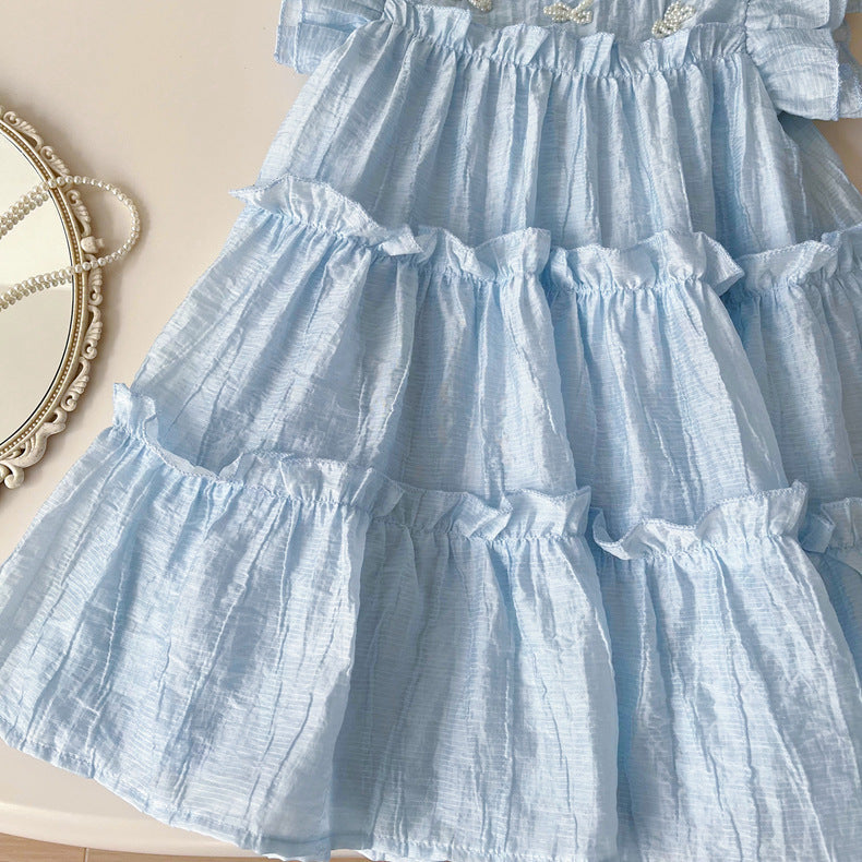 Vestido Infantil en Capas de Color Azul