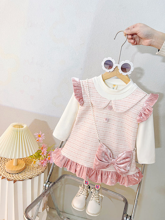 Vestido infantil de tweed y terciopelo