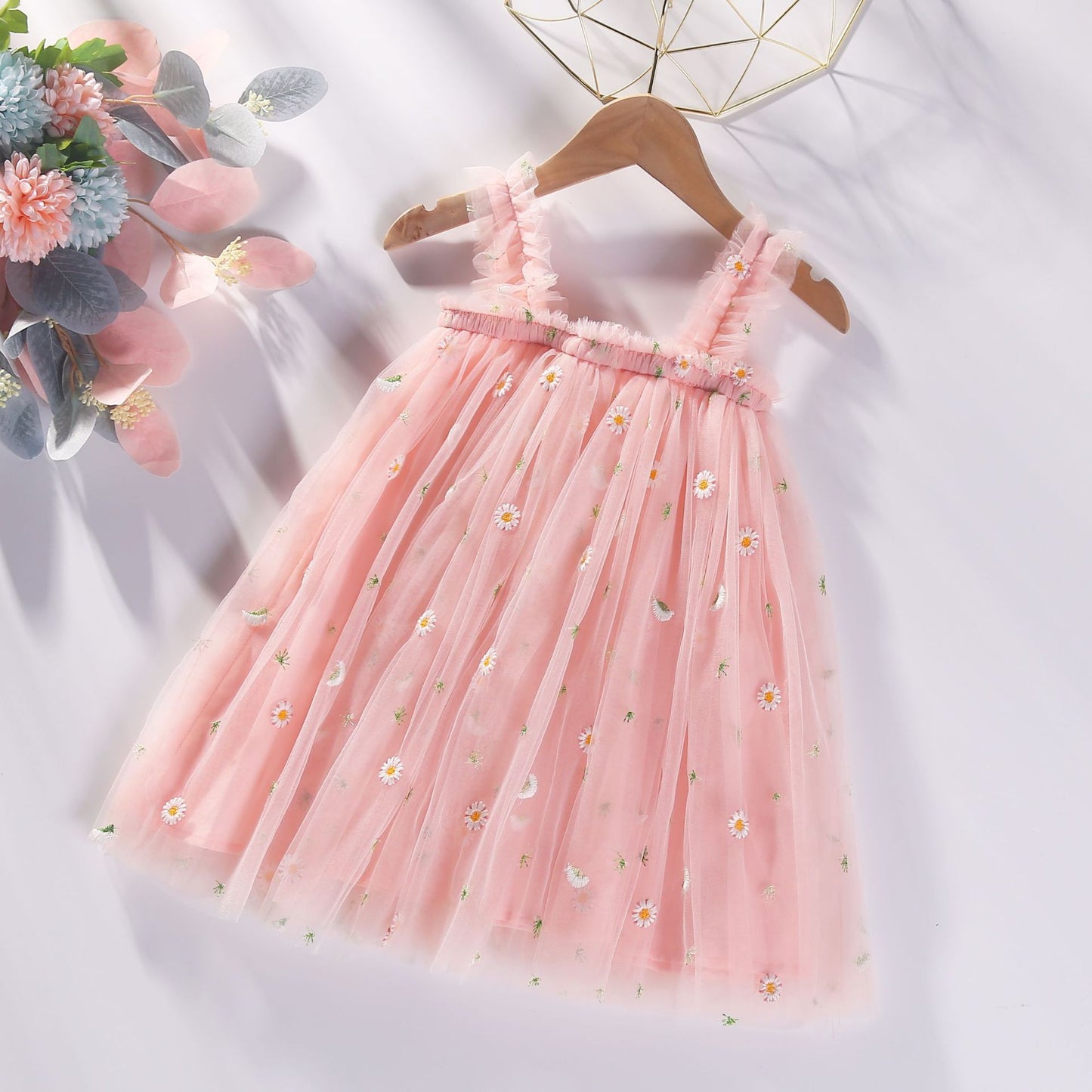 Vestido Infantil De Flores De Tul