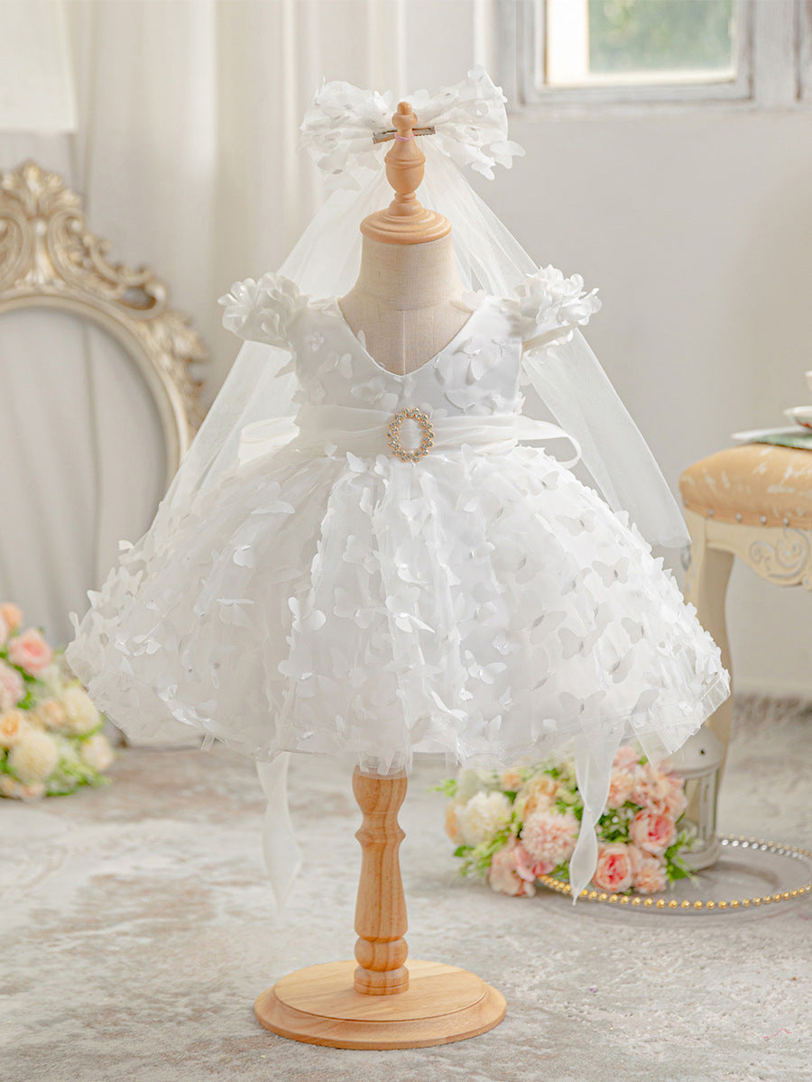 Vestido de Fiesta Infantil Cinturón y Mariposas