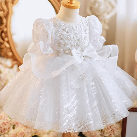 Vestido de Fiesta Infantil Lazo Blanco