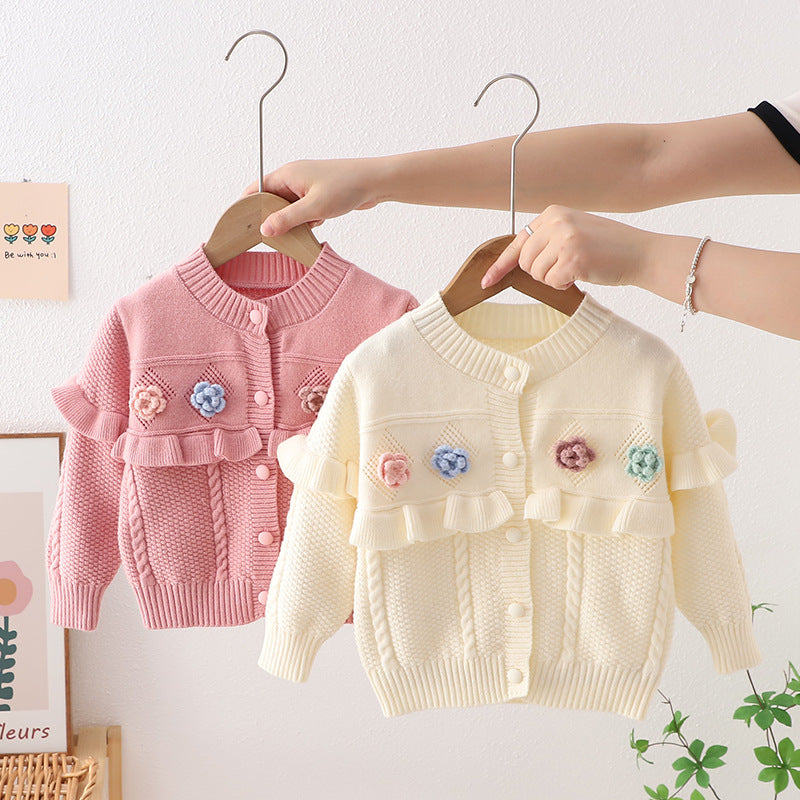Cárdigan Infantil De Punto Flores