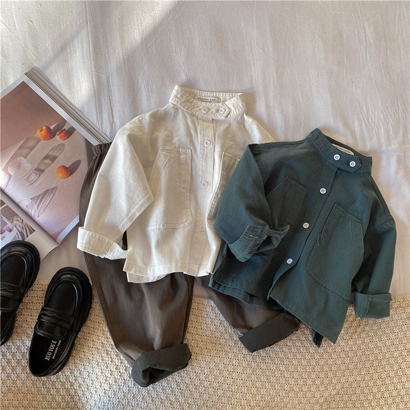 Camisa Infantil Moderna con Bolsillo y Botones