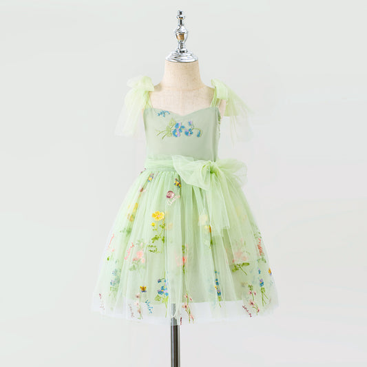 Vestido Infantil Lazo Tul Floral