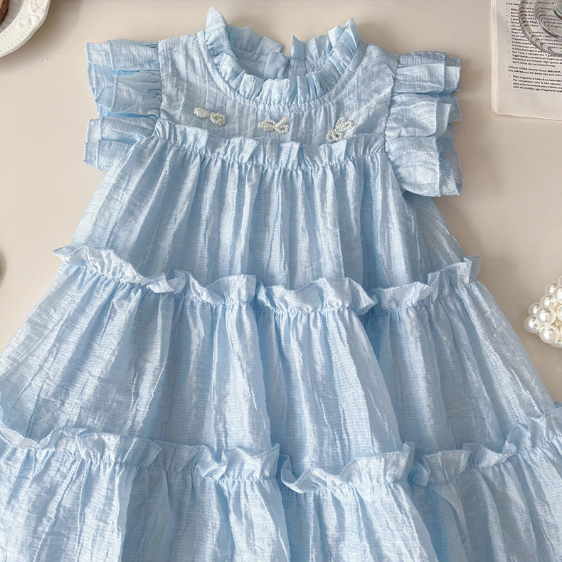 Vestido Infantil en Capas de Color Azul