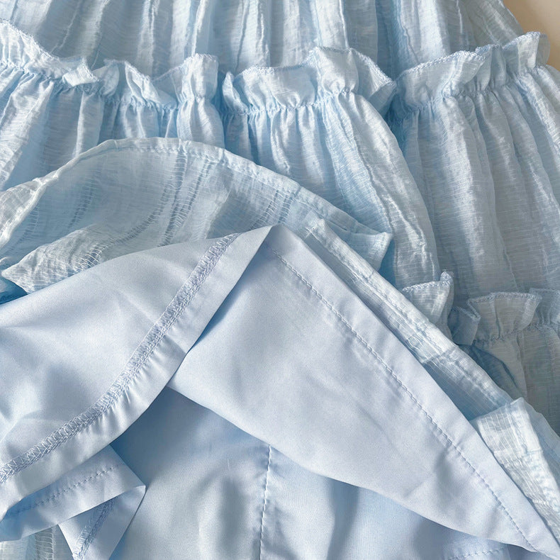 Vestido Infantil en Capas de Color Azul