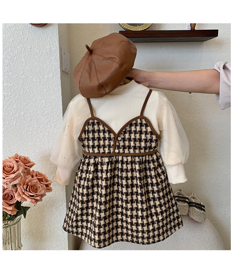 Conjunto Infantil Vestido Cuadros + Manga Larga